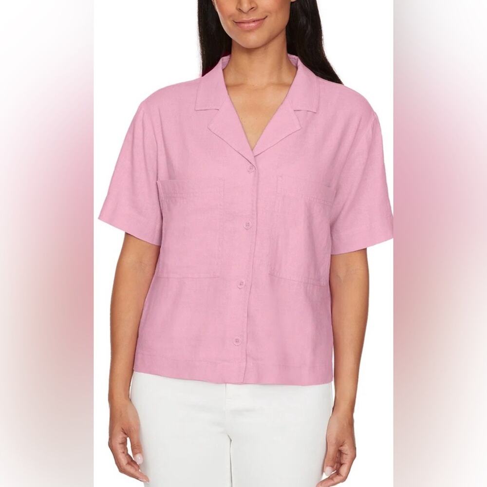 NWT Buffalo David Bitton Pink Linen Blend Short Sleeve Utility Top XXL